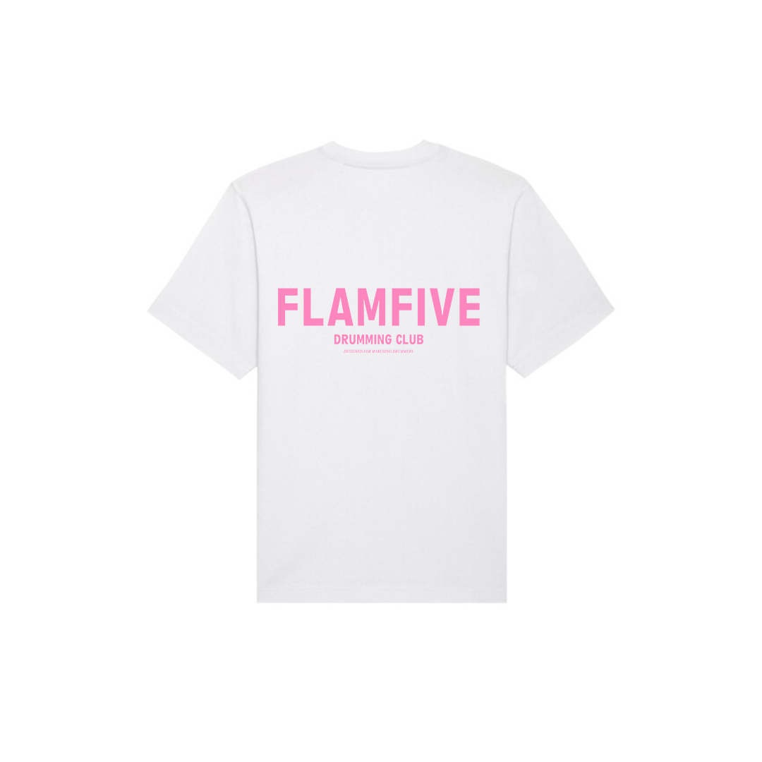 FLAM5 DRUMMING CLUB TSHIRT WHITE/PINK - Flam5drumming