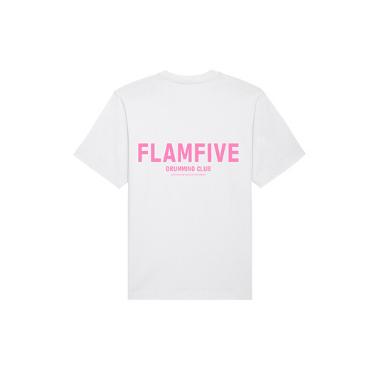 FLAM5 DRUMMING CLUB TSHIRT WHITE/PINK - Flam5drumming